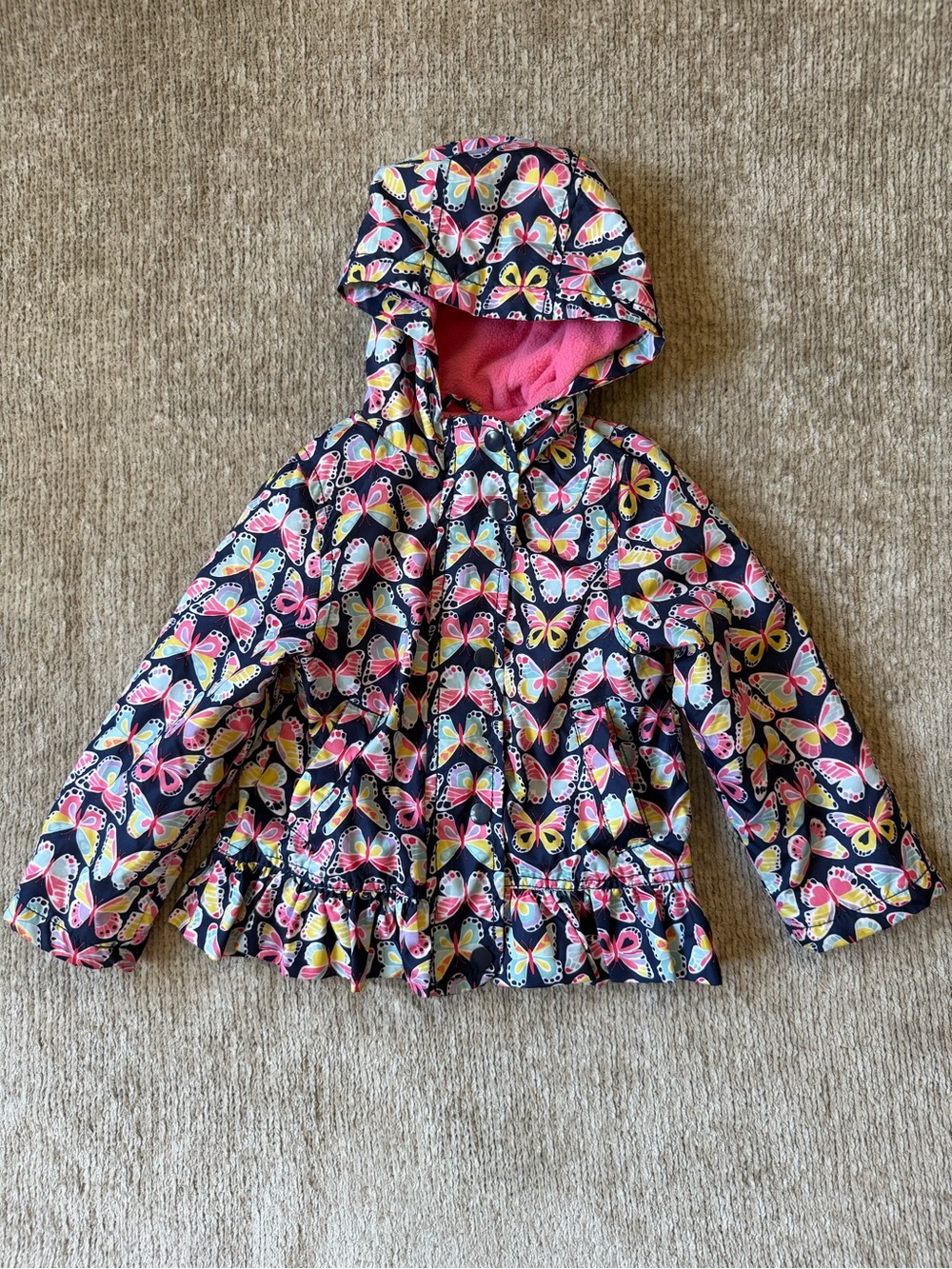 Carter’s Girls 3T Butterfly Print Fleece Lined Hooded Ruffle Jacket Coat